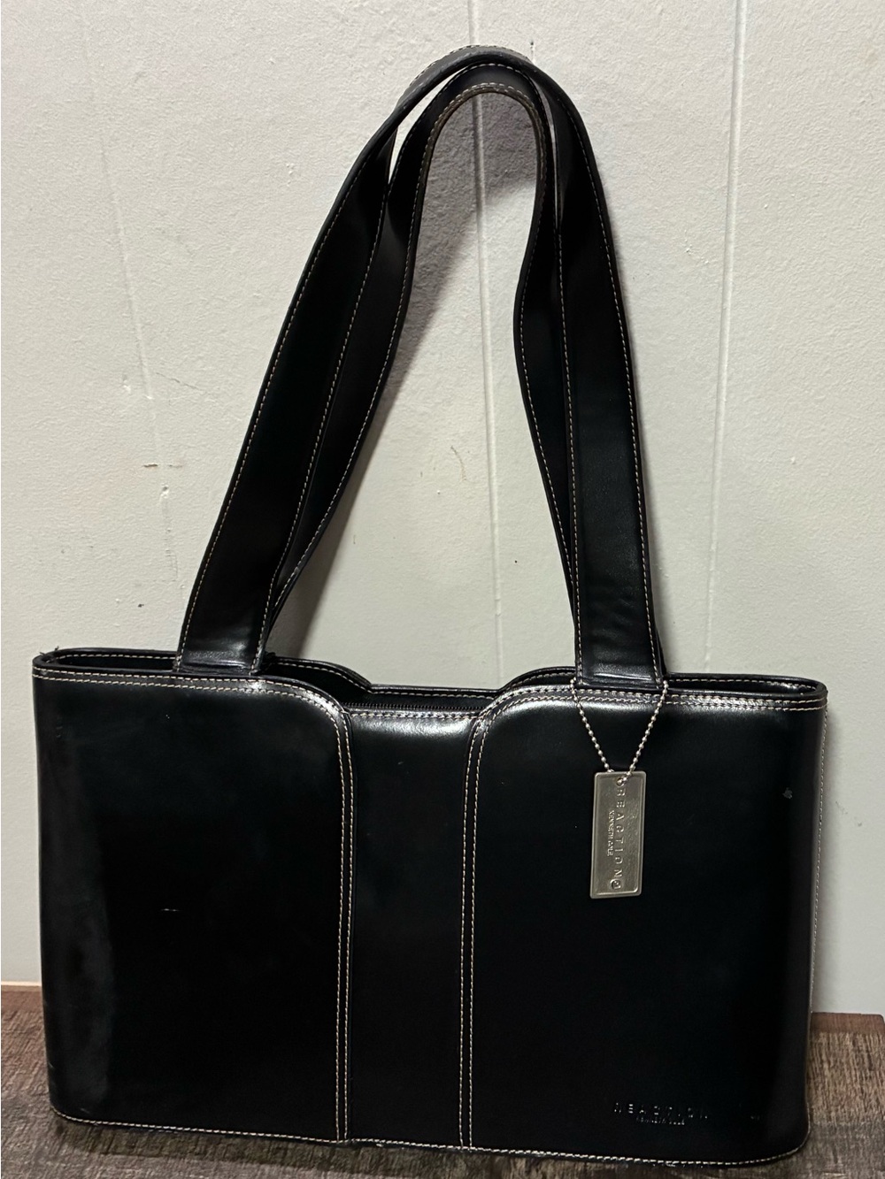 Reaction Kenneth Cole Black Tote Bag Shoulder Handbag Contrast Stitching